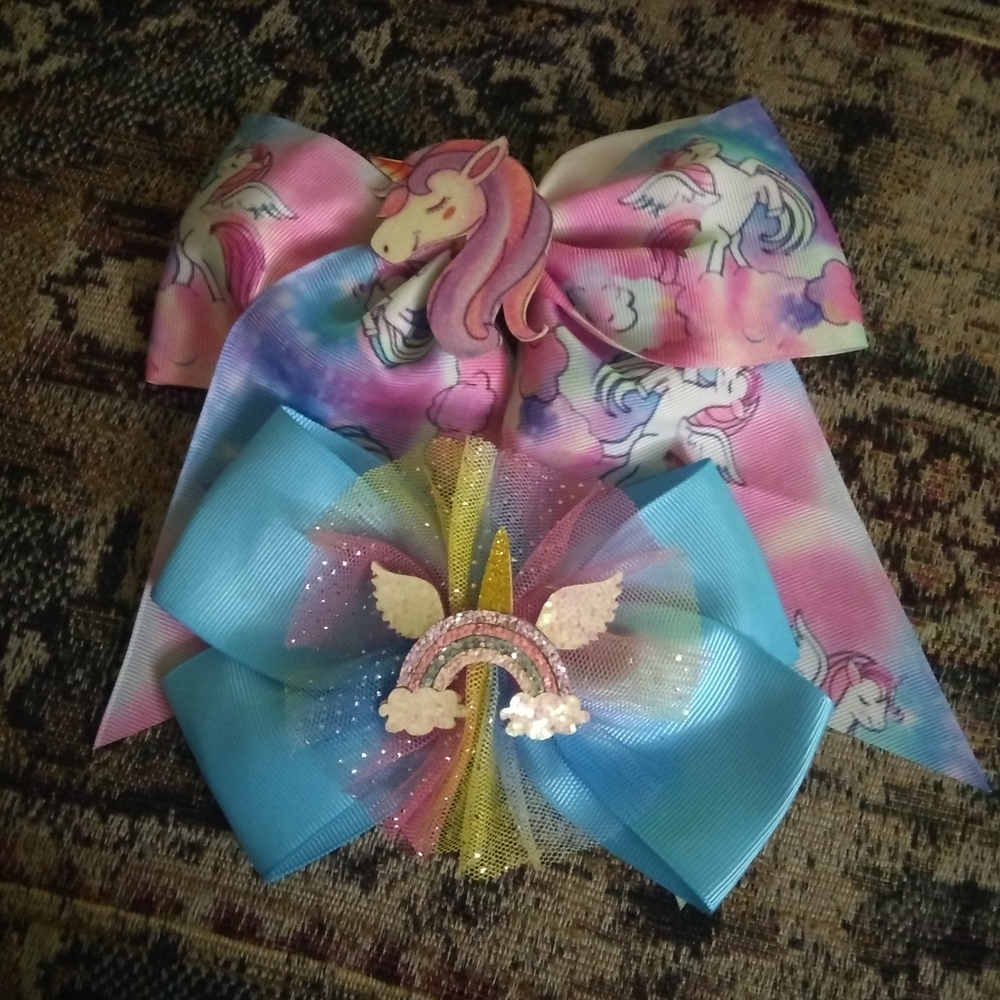 Unicorn rainbow bow hair clips for girls